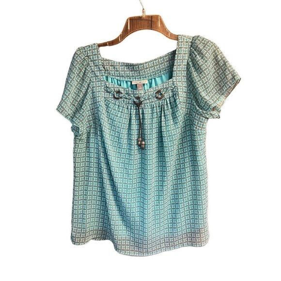 Roz & Ali Aqua/brown Blouse Sz S NWT - Picture 1 of 8